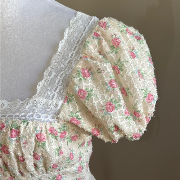 For Love & Lemons Maxine Vintage Rose Pink Floral Puff Sleeve Mini Dress Size M - Picture 10 of 17